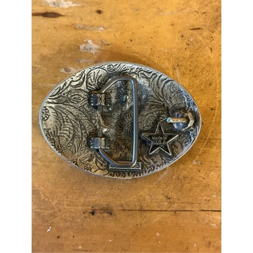 Vintage 1993 EGE Diamond Cut Heavy Pewter Eagle Belt Buckle (8221)